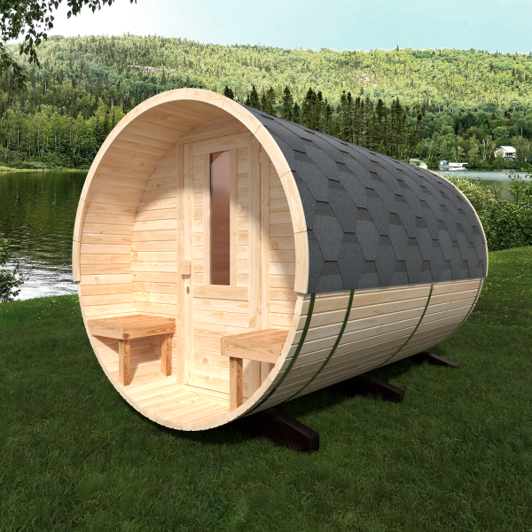 Fasssauna / Gartensauna / Banja / Round 3,0 m mit Balkon